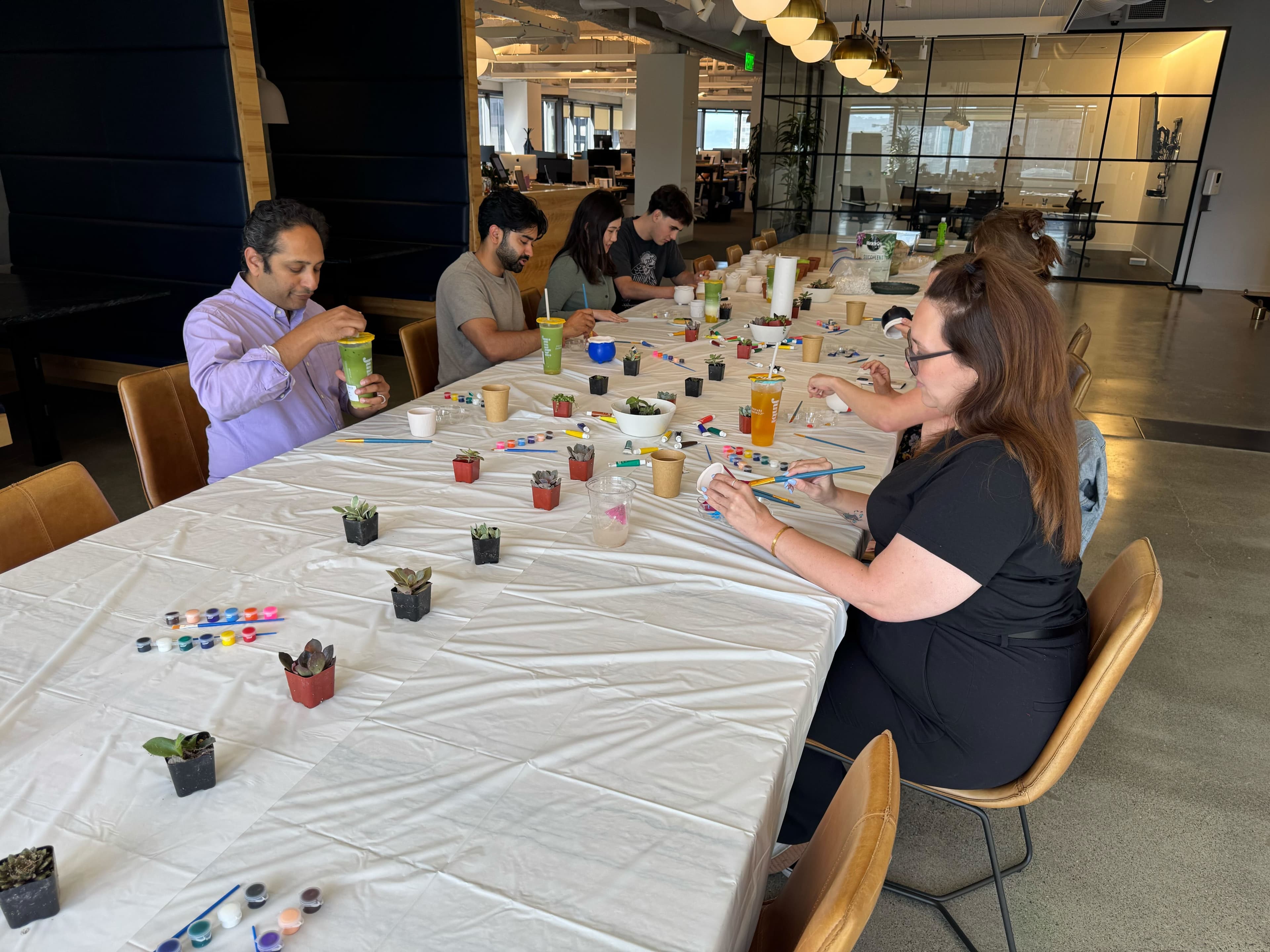 Team painting together